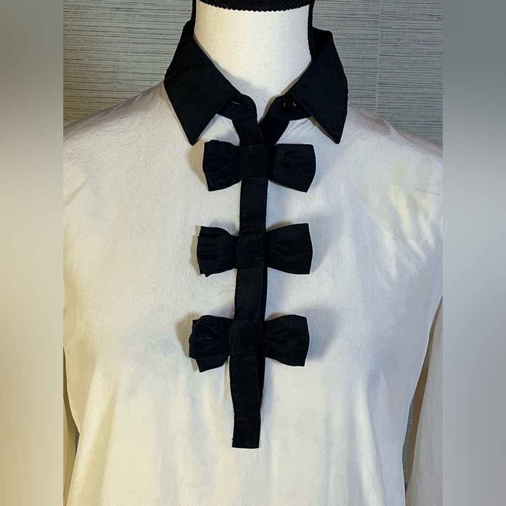 kate spade Cream and Black Bow-Embellished Silk Blouse - Picture 2 of 9